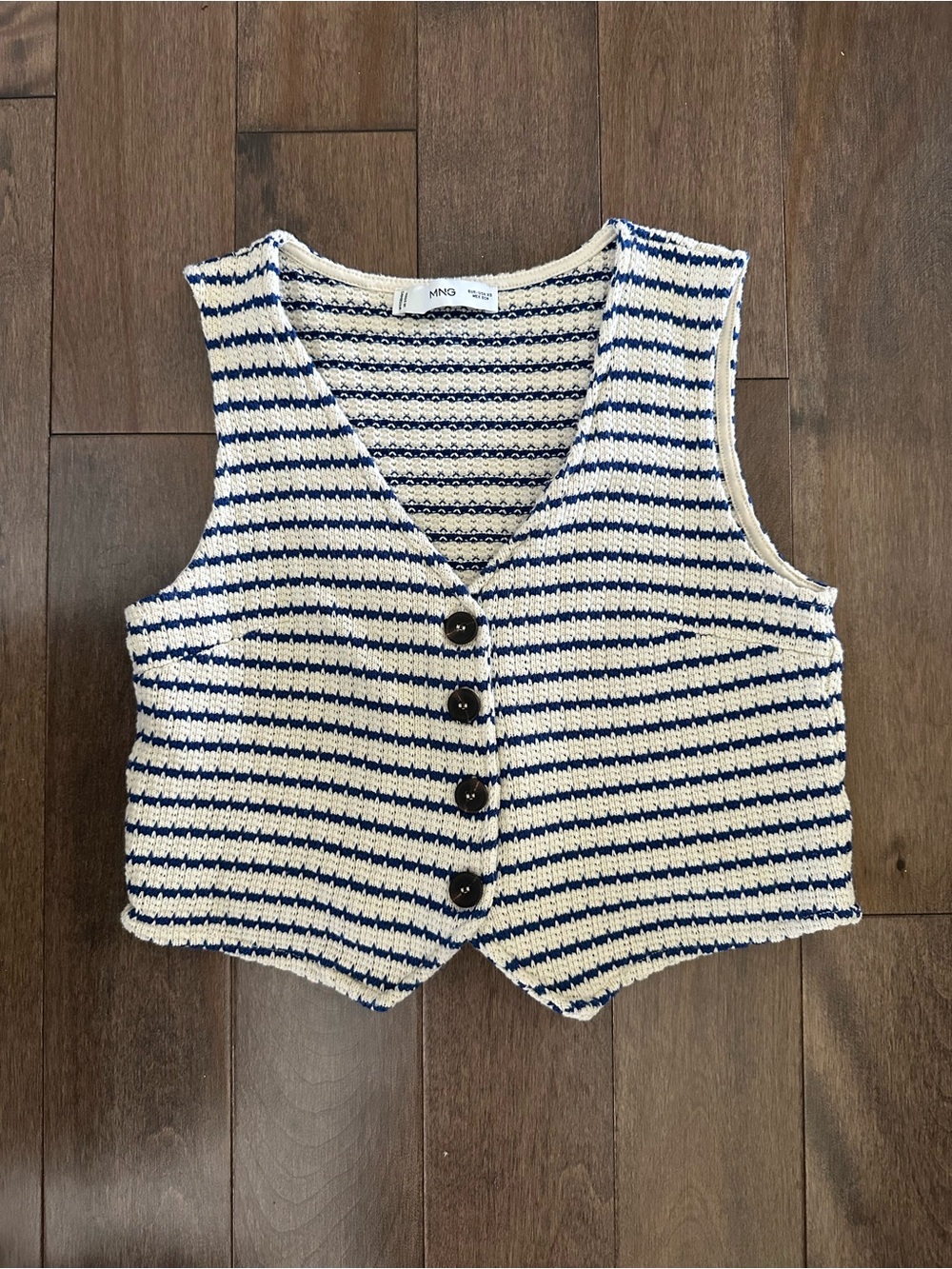 Mango Cream and Blue Striped Knit Button Vest
